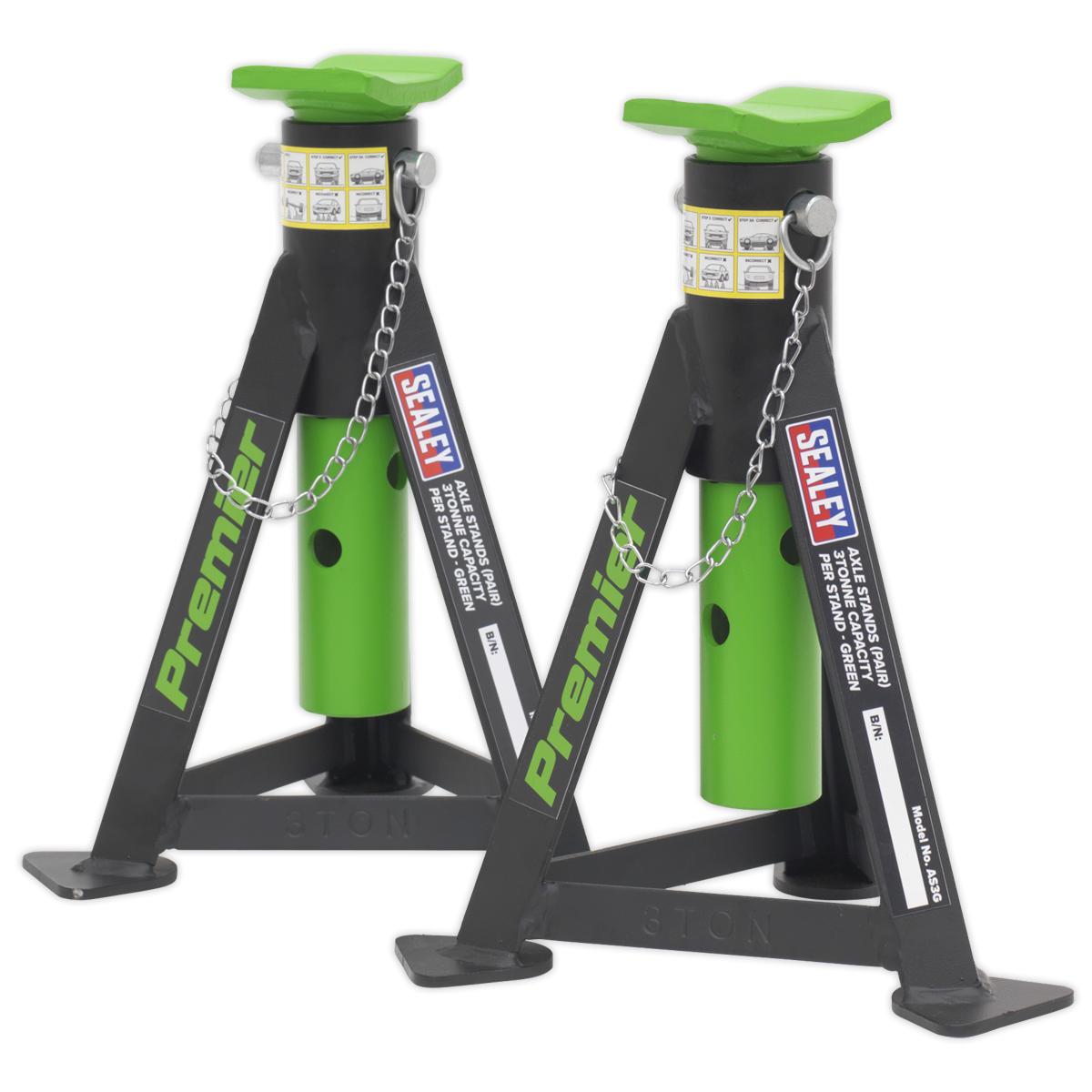 Premier AS3G Premier Axle Stands (Pair) 3 Tonne Capacity per Stand - Green