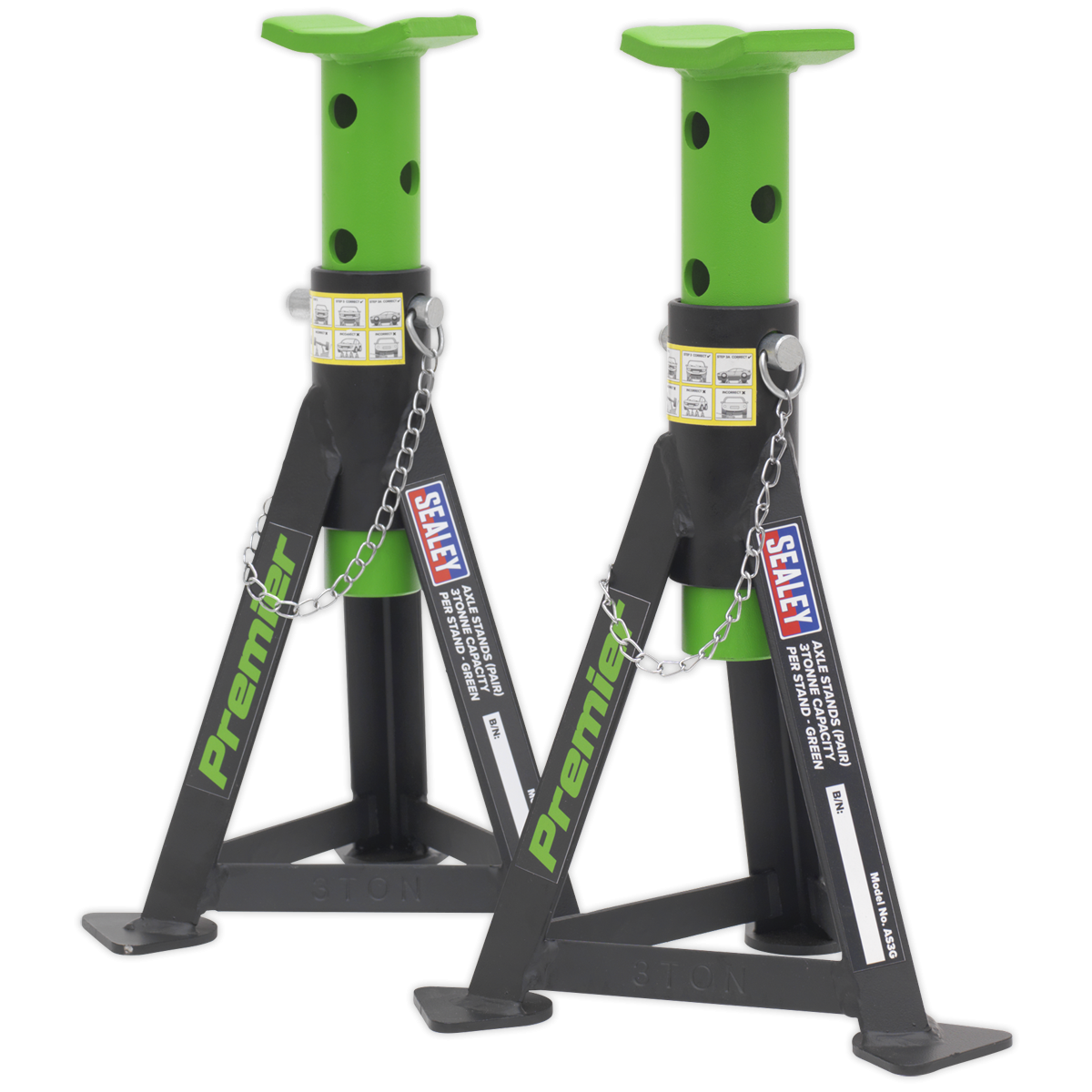 Premier AS3G Premier Axle Stands (Pair) 3 Tonne Capacity per Stand - Green