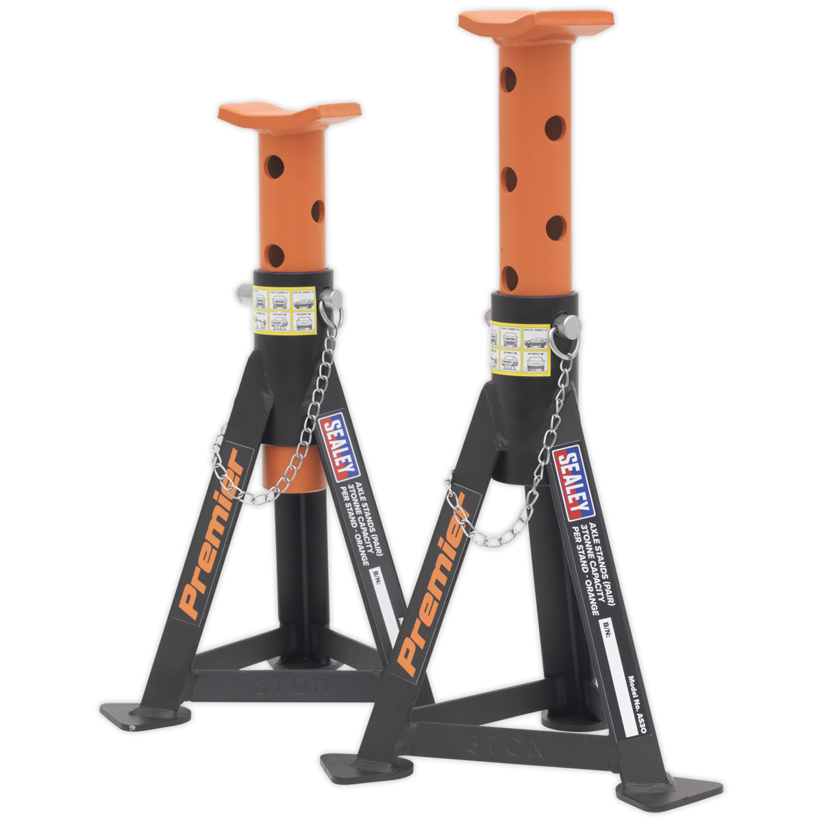 Premier AS3O Premier Axle Stands (Pair) 3 Tonne Capacity per Stand - Orange