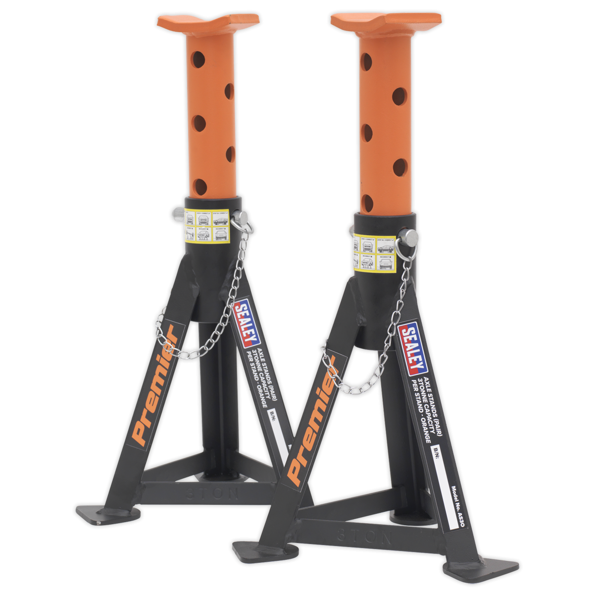 Premier AS3O Premier Axle Stands (Pair) 3 Tonne Capacity per Stand - Orange