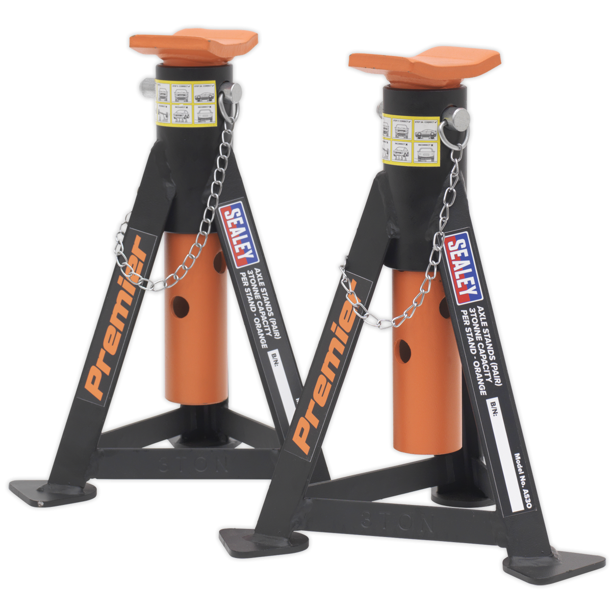 Premier AS3O Premier Axle Stands (Pair) 3 Tonne Capacity per Stand - Orange