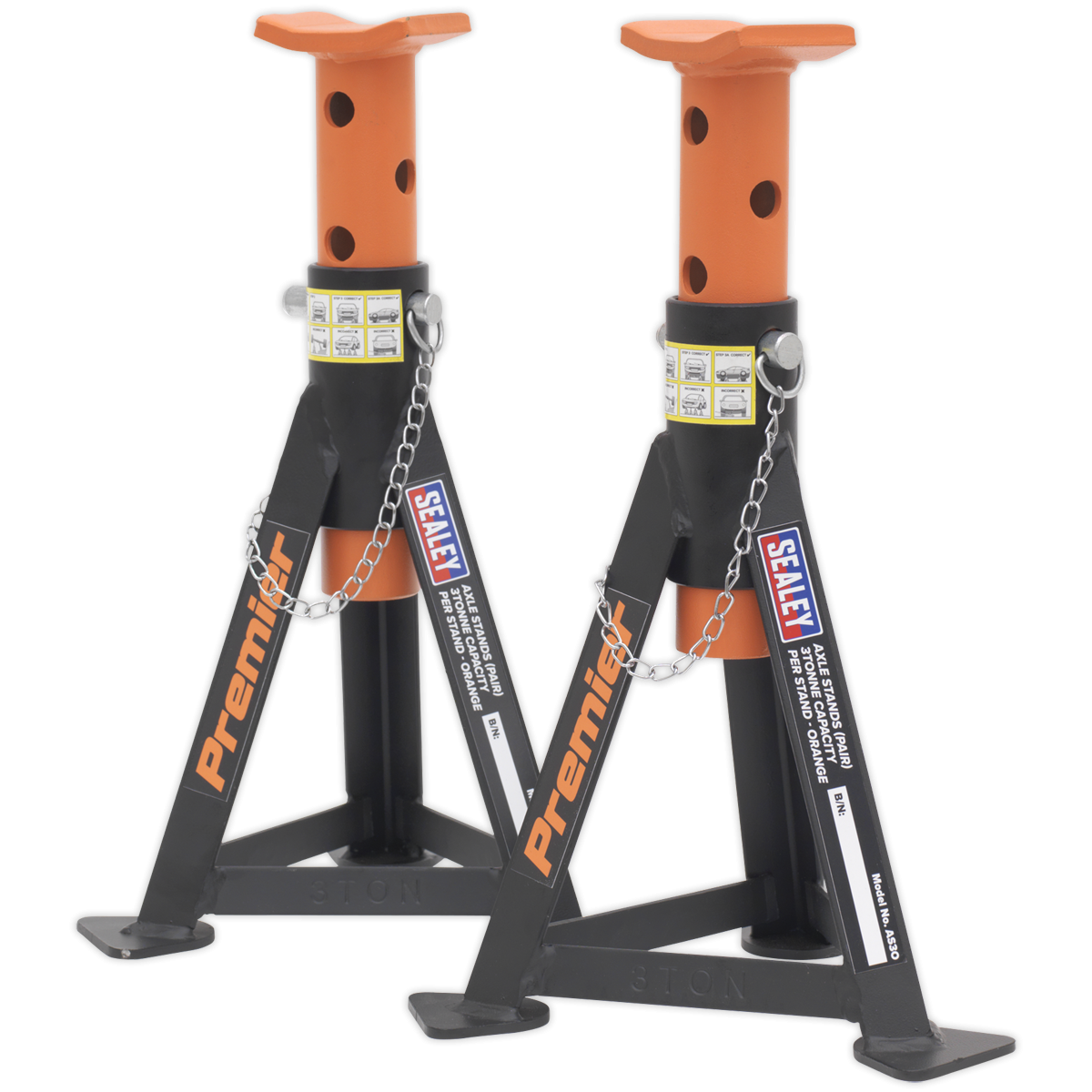 Premier AS3O Premier Axle Stands (Pair) 3 Tonne Capacity per Stand - Orange