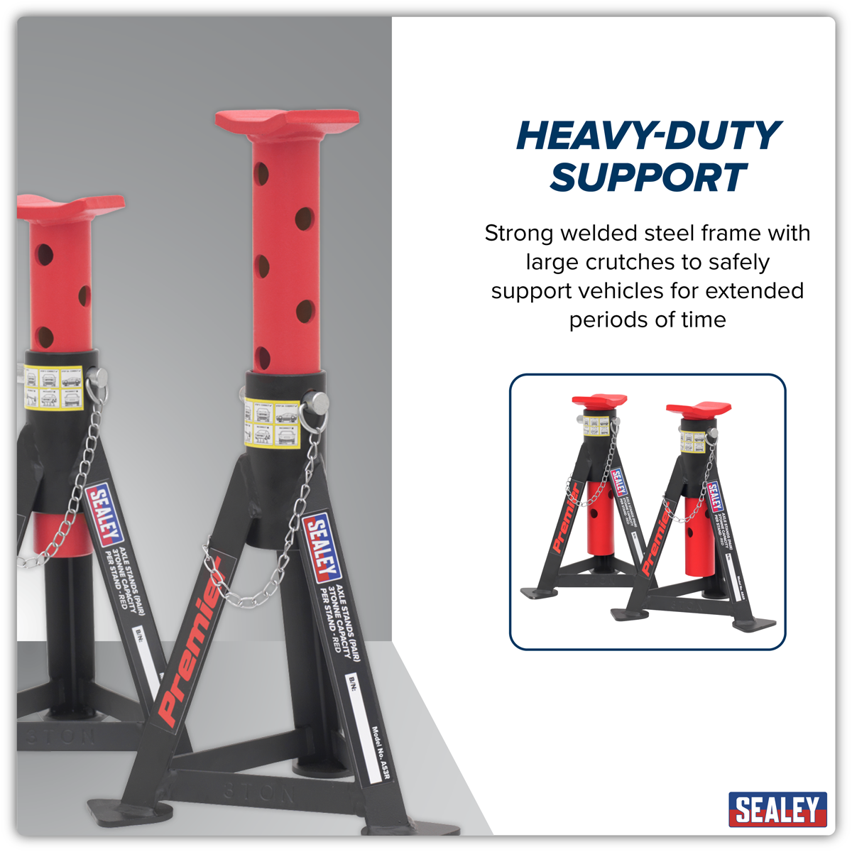 Premier AS3R Premier Axle Stands (Pair) 3 Tonne Capacity per Stand - Red