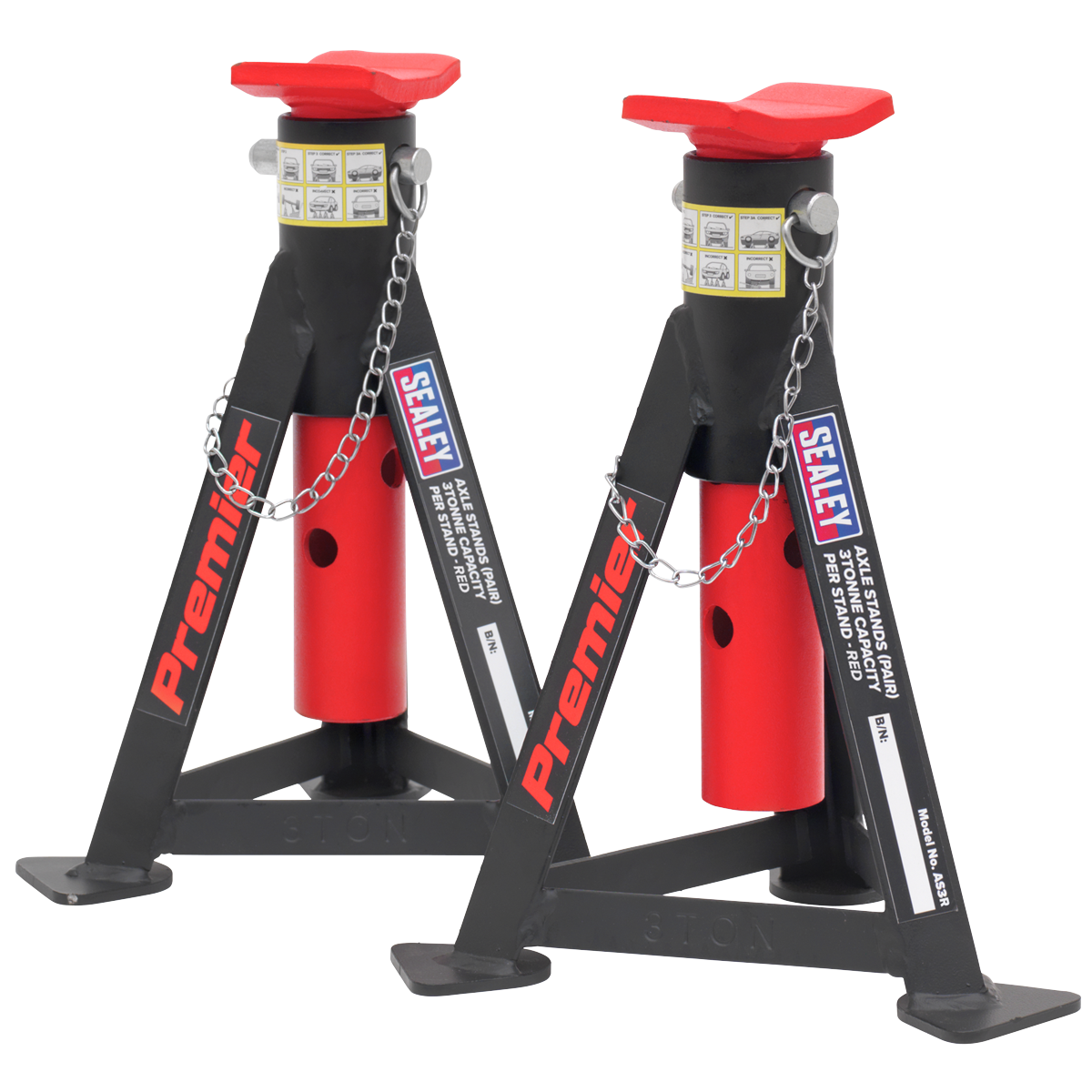 Premier AS3R Premier Axle Stands (Pair) 3 Tonne Capacity per Stand - Red