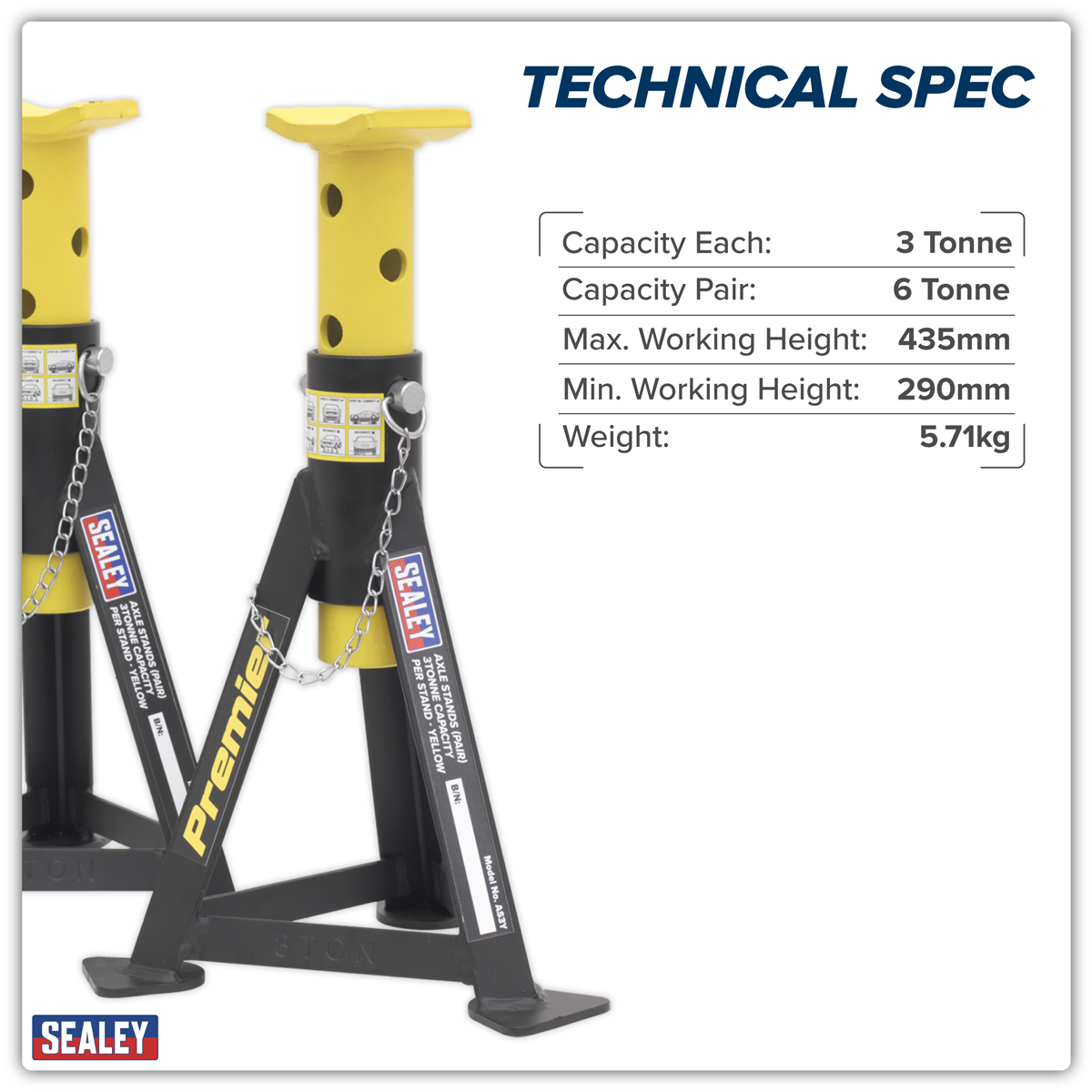 Premier AS3Y Premier Axle Stands (Pair) 3 Tonne Capacity per Stand - Yellow