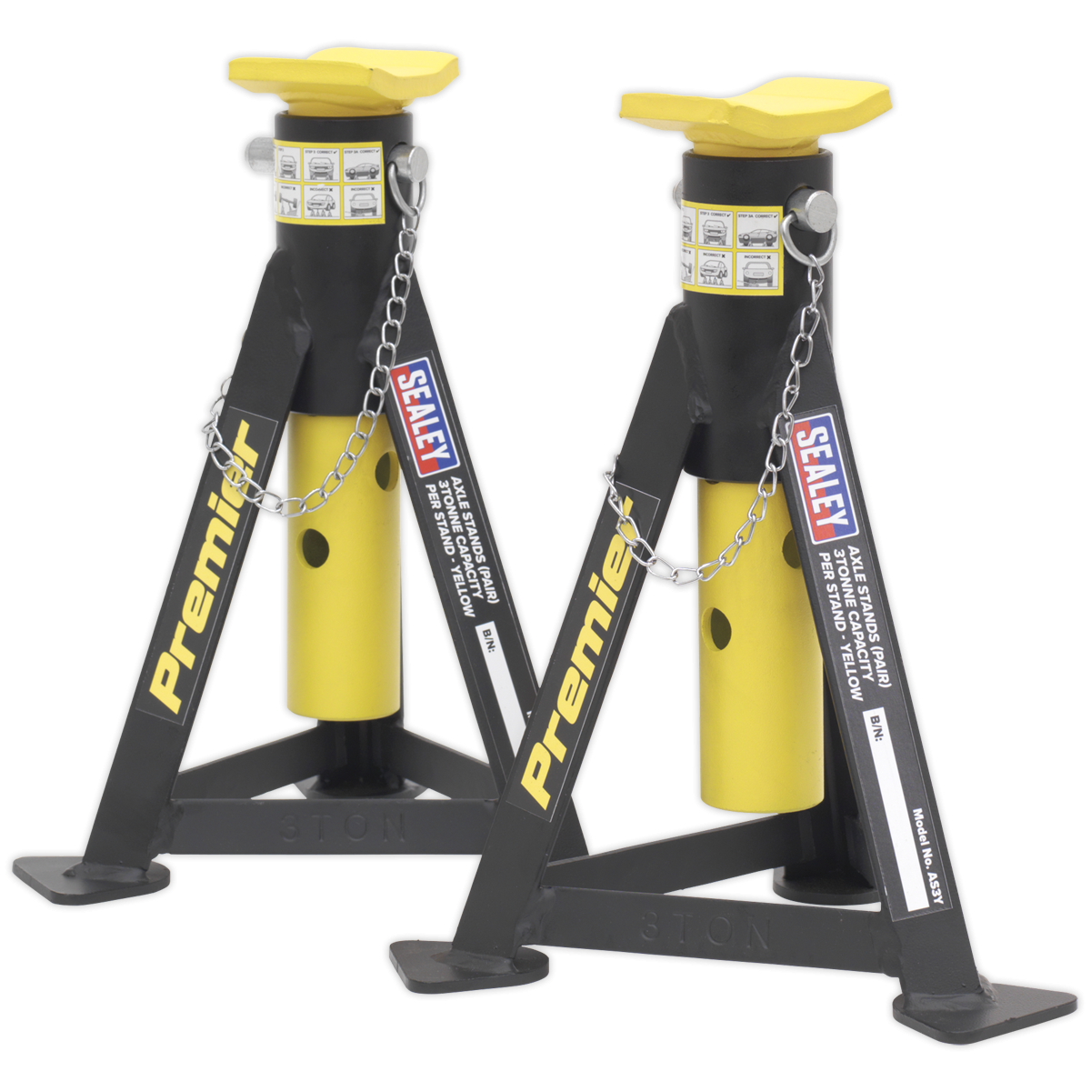 Premier AS3Y Premier Axle Stands (Pair) 3 Tonne Capacity per Stand - Yellow