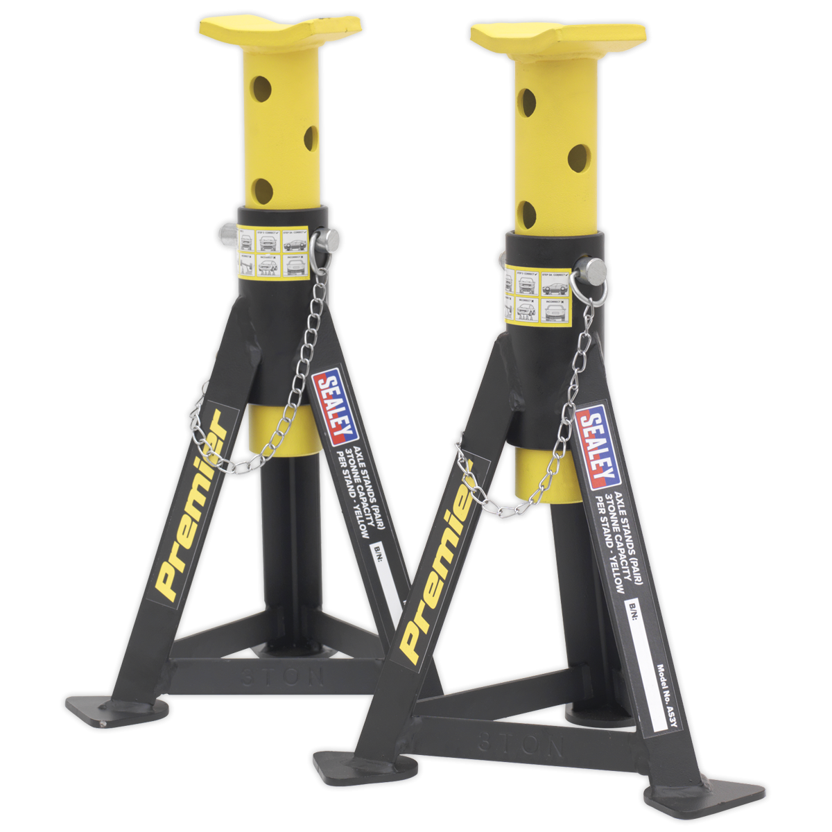 Premier AS3Y Premier Axle Stands (Pair) 3 Tonne Capacity per Stand - Yellow