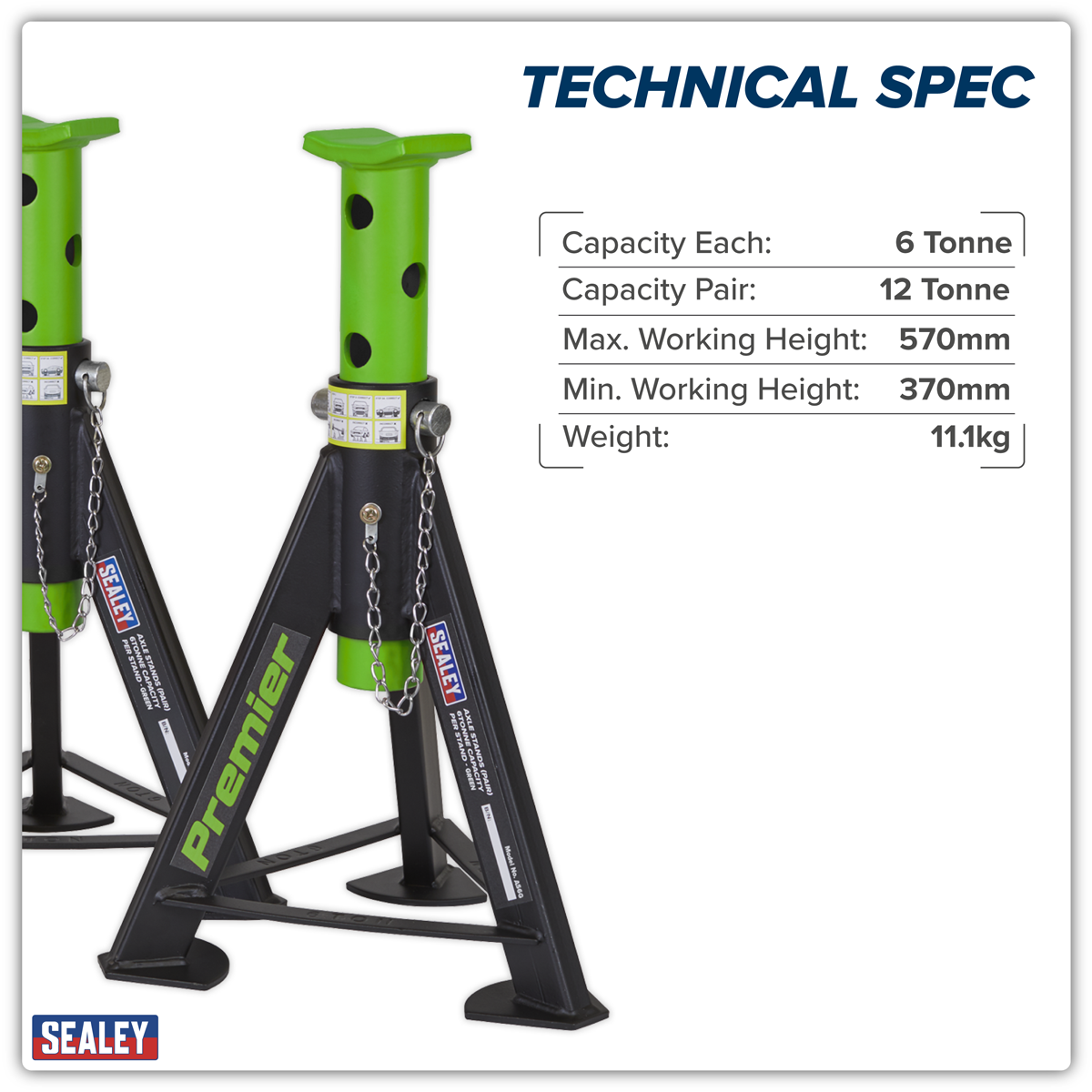 Premier AS6G Premier Axle Stands (Pair) 6 Tonne Capacity per Stand - Green