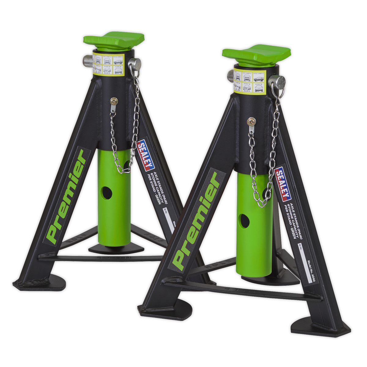 Premier AS6G Premier Axle Stands (Pair) 6 Tonne Capacity per Stand - Green