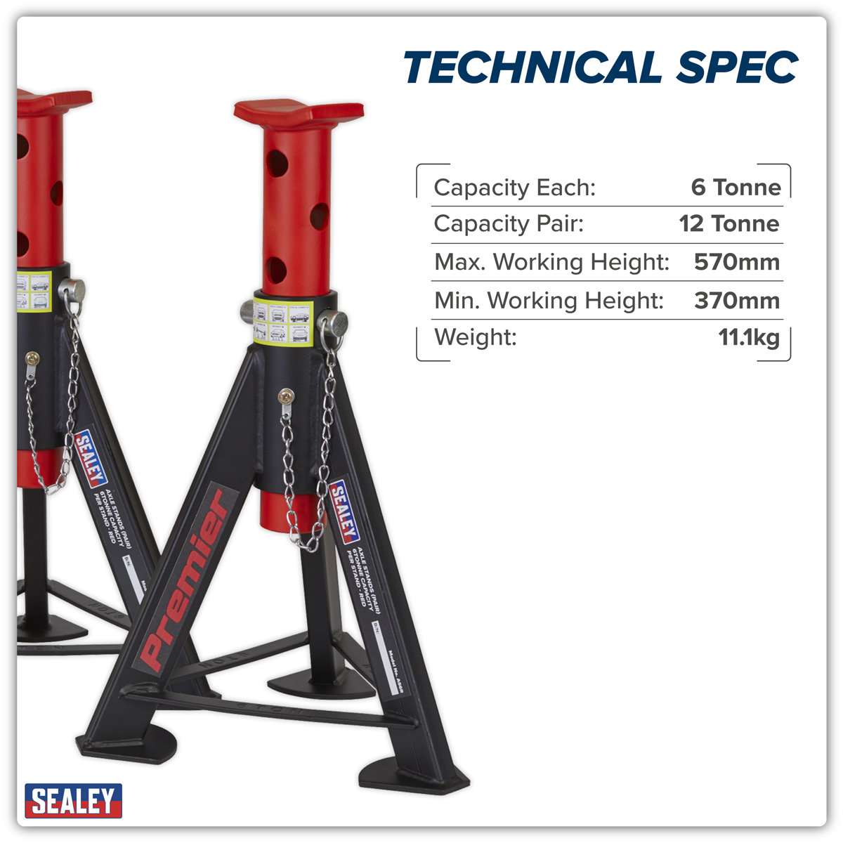 Premier AS6R Premier Axle Stands (Pair) 6 Tonne Capacity per Stand - Red
