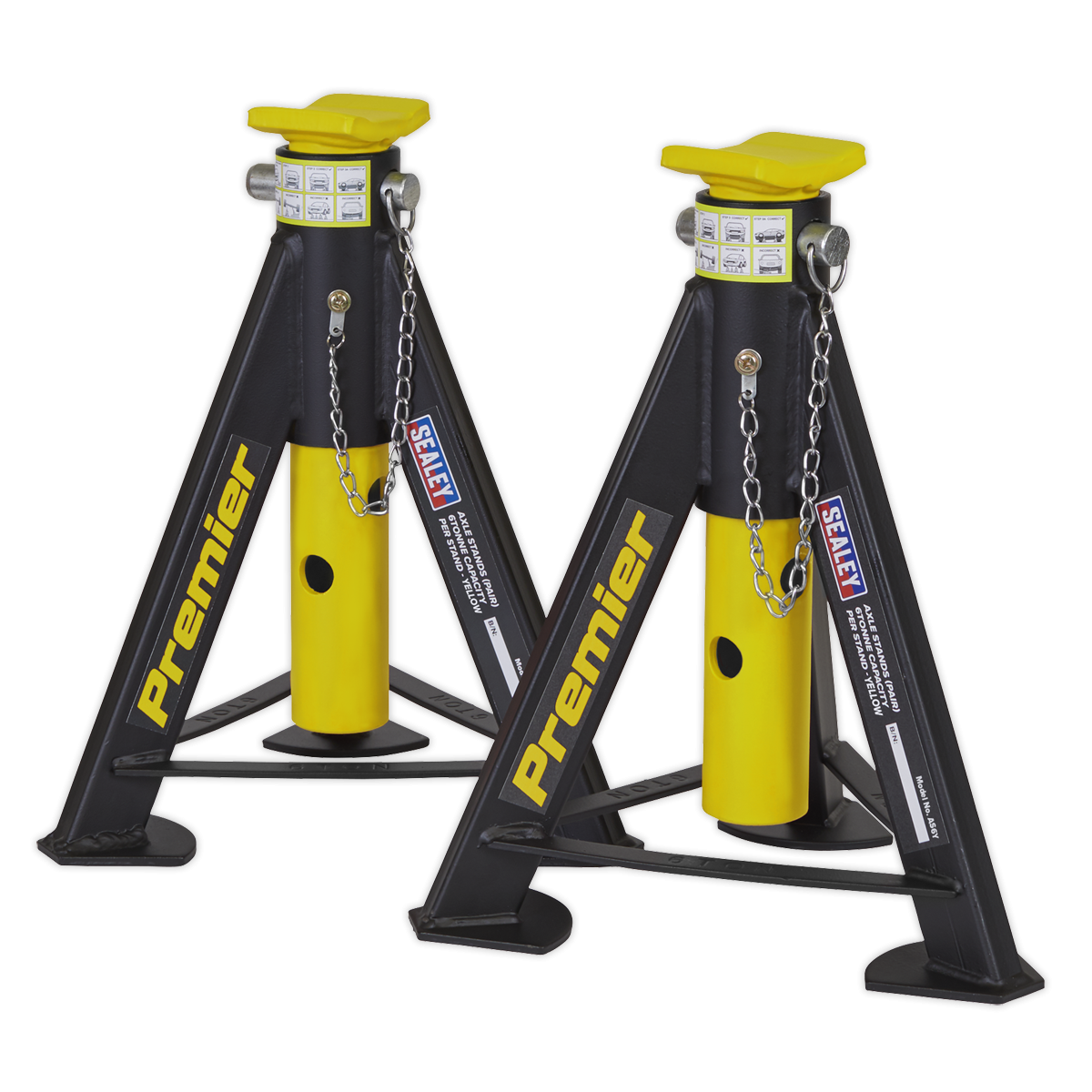 Premier AS6Y Premier Axle Stands (Pair) 6 Tonne Capacity per Stand - Yellow