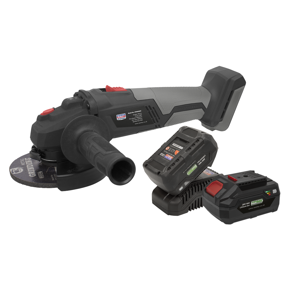 Premier CP20VAGXKIT Premier SV20 Series 115mm Brushless Cordless Angle Grinder Kit 20V 4Ah - 2 Batteries