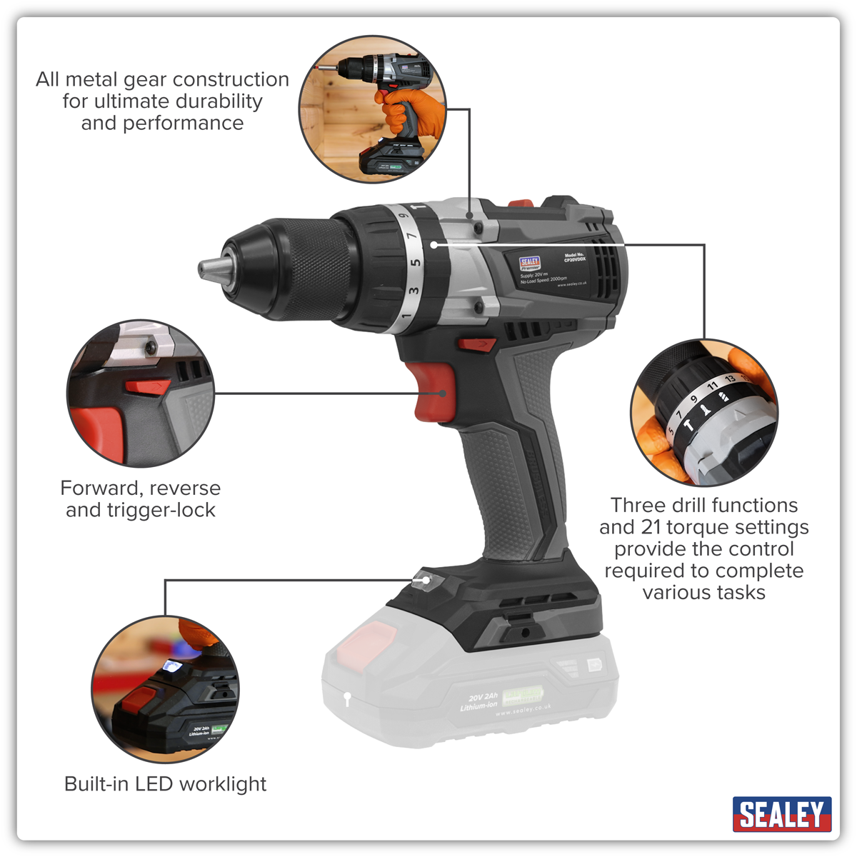 Premier CP20VDDX Premier SV20 Series 13mm Brushless Cordless Combi Drill 20V - Body Only