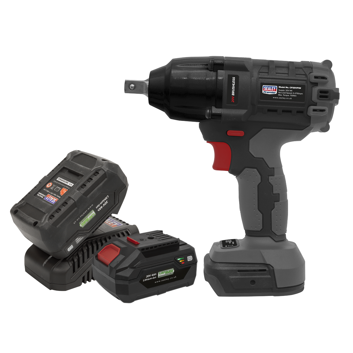 Premier CP20VPIWKIT Premier SV20 Series 1/2"Sq Drive Brushless Cordless Impact Wrench Kit 20V 4Ah - 2 Batteries