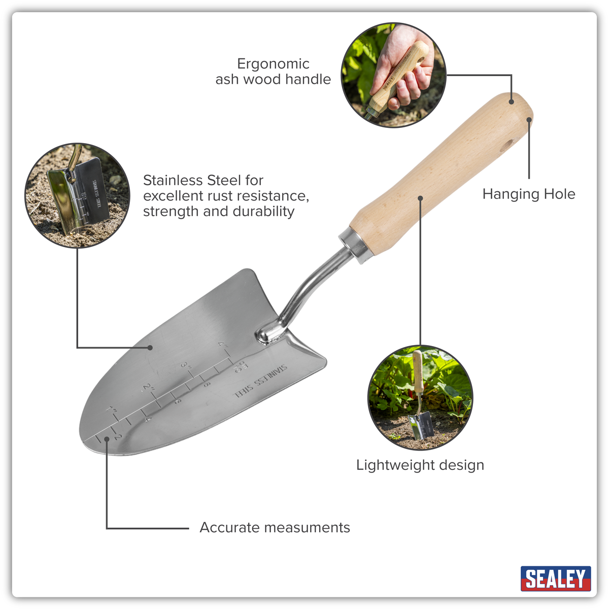 Premier GTWH003 Premier Hand Trowel Hand Trowel with Ash Handle & Stainless Steel Blade