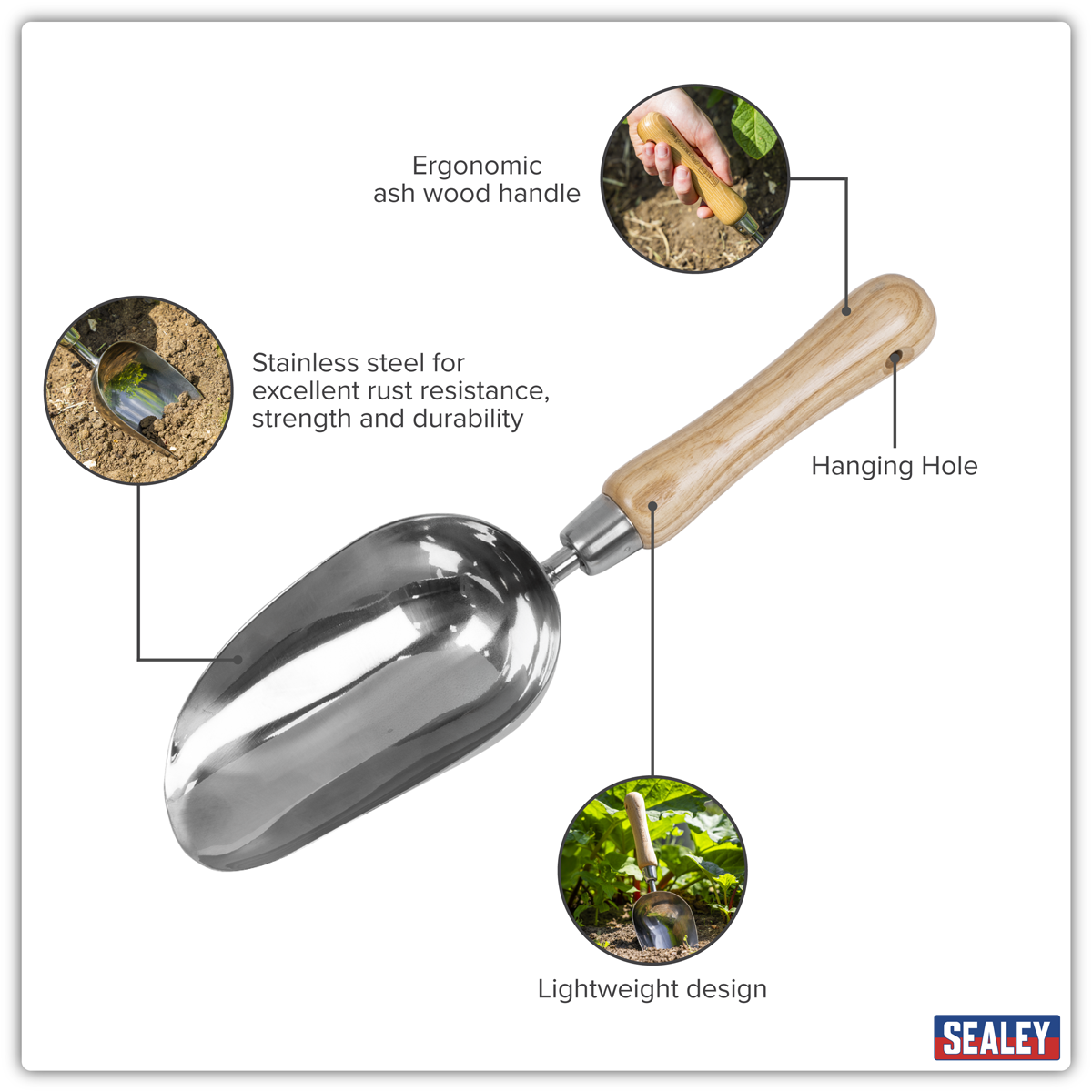 Premier GTWH006 Premier Garden Scoop with Ash Handle & Stainless Steel Head
