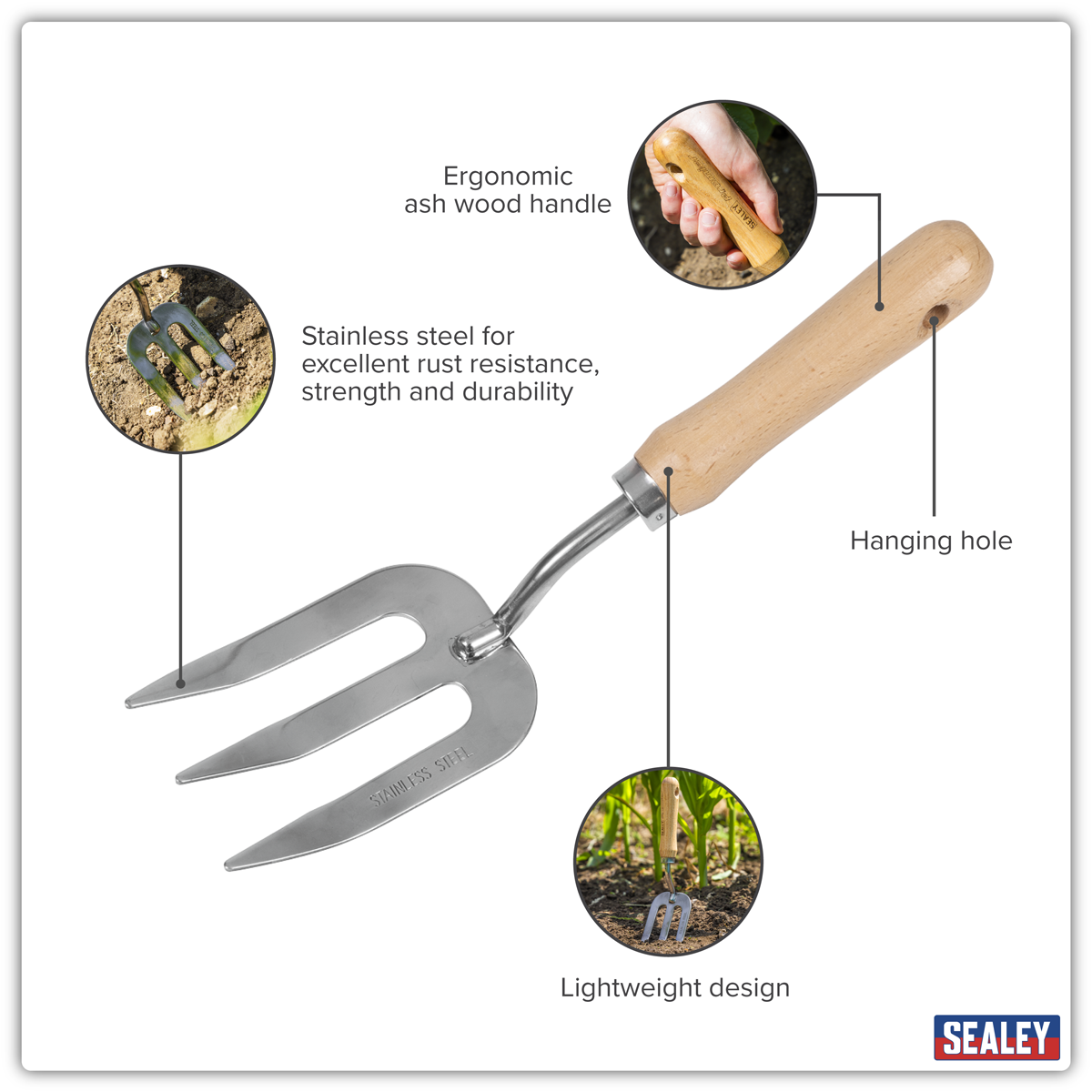 Premier GTWH007 Premier Garden Hand Fork with Ash Handle & Stainless Steel Tines
