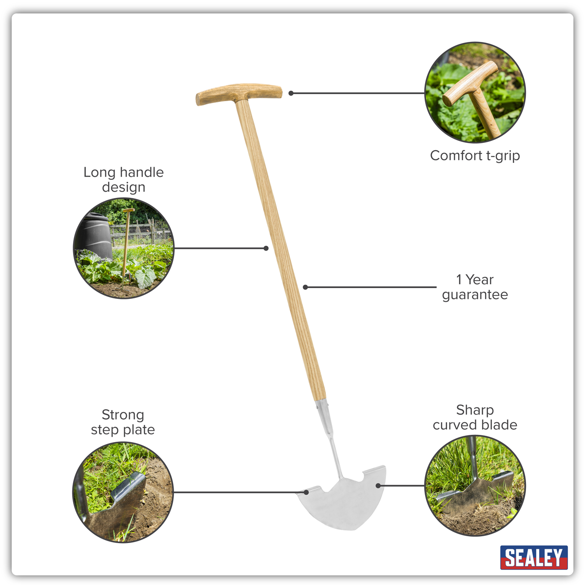 Premier GTWH014 Premier Lawn Edger with Long Ash Handle & Stainless Steel Blade