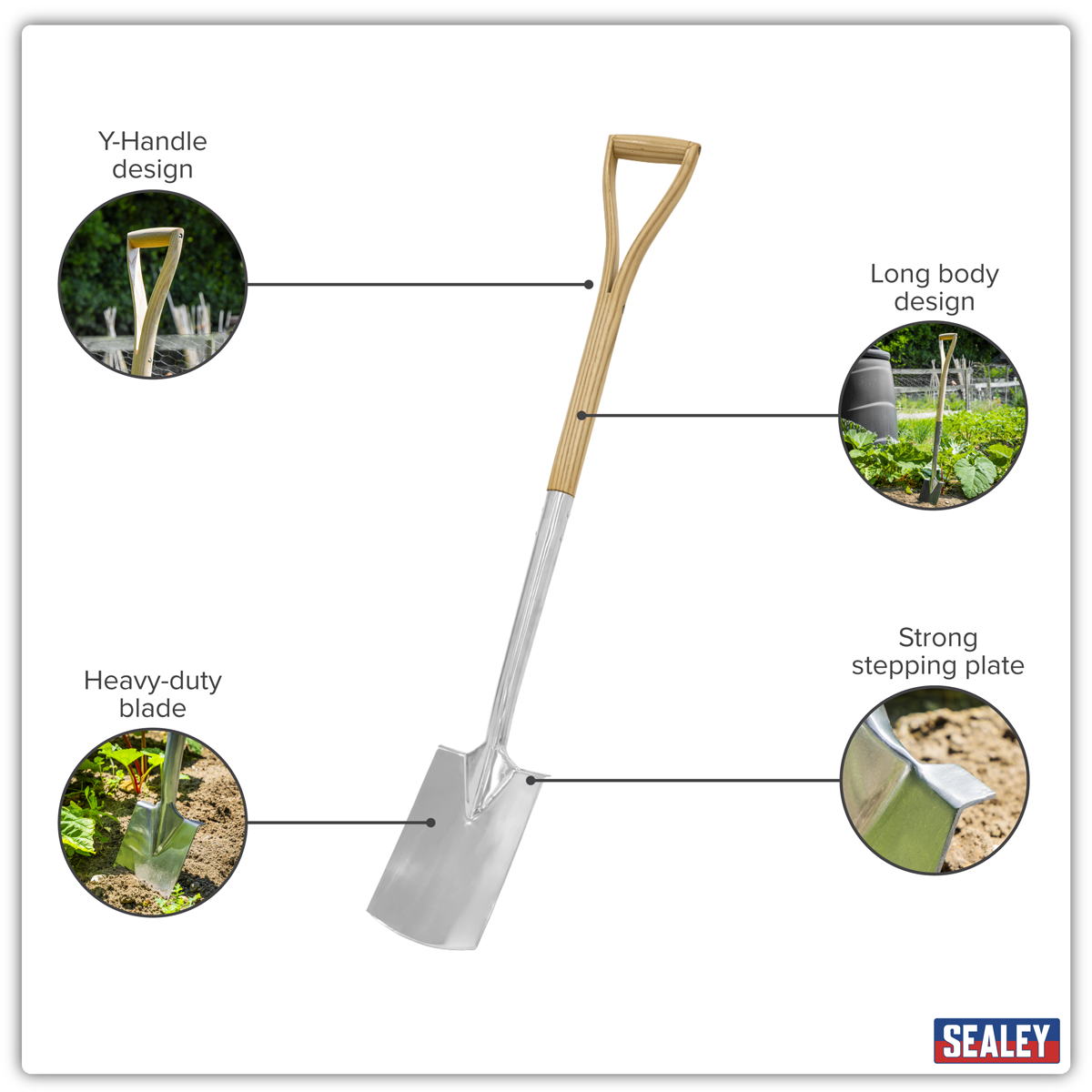Premier GTWH017 Premier Border Spade with Ash Y Handle & Stainless Steel Blade