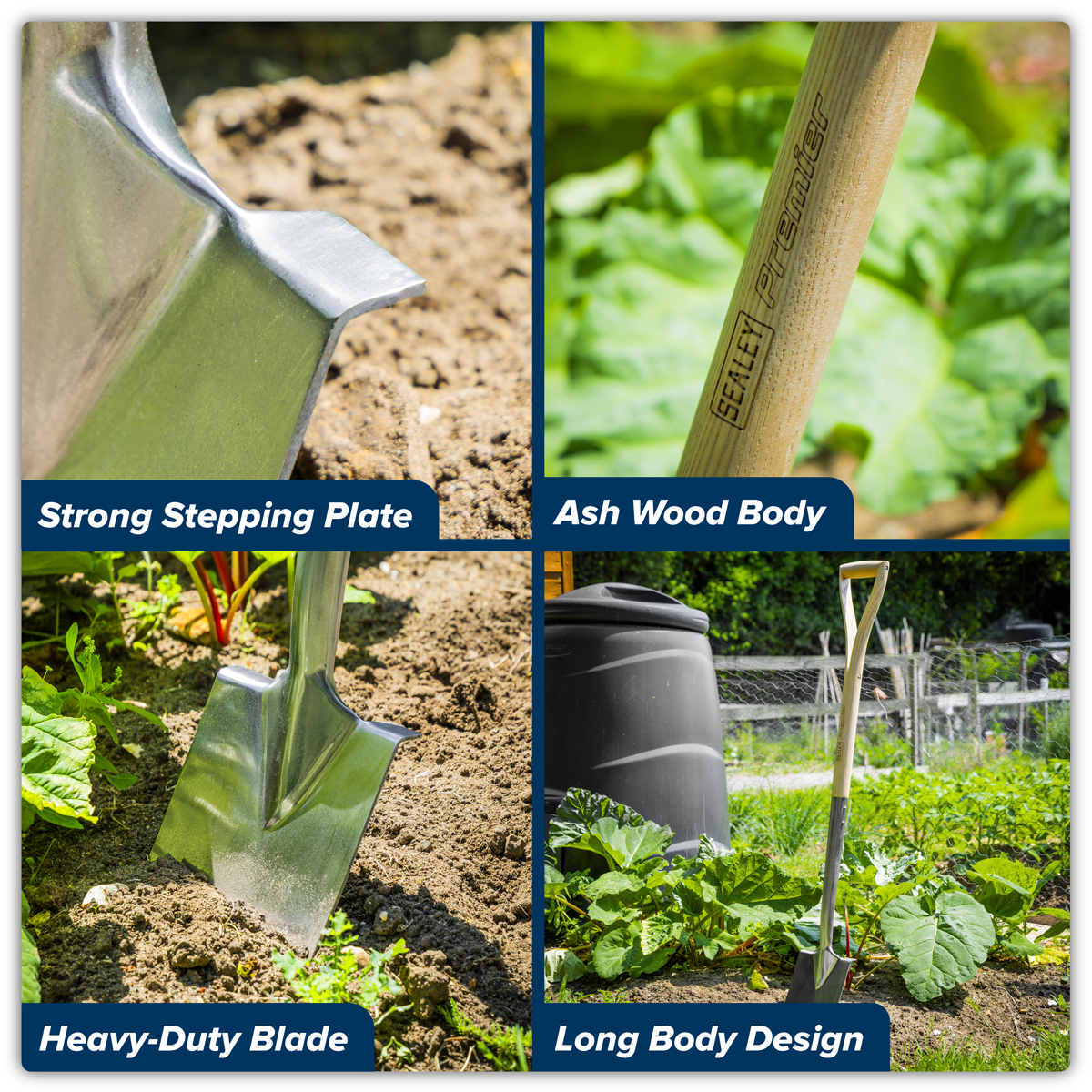 Premier GTWH017 Premier Border Spade with Ash Y Handle & Stainless Steel Blade