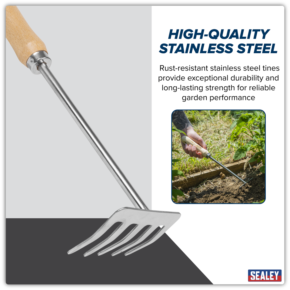 Premier GTWH020 Premier Garden Hand Rake with Short Ash Handle & Stainless Steel Tines