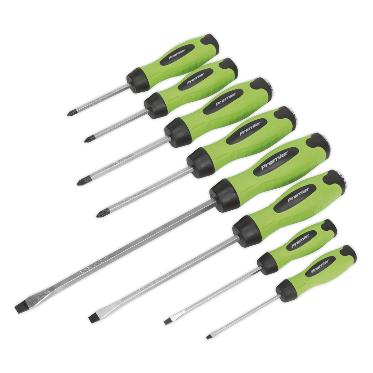 Premier HV002 Premier Hammer-Thru Screwdriver Set 8pc - Hi-Vis Green