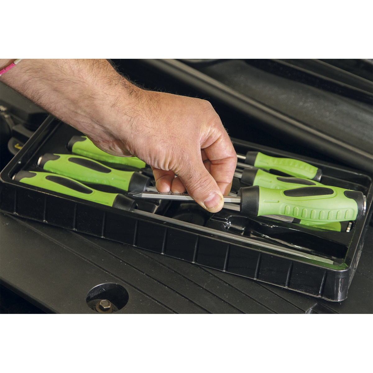 Premier HV002 Premier Hammer-Thru Screwdriver Set 8pc - Hi-Vis Green