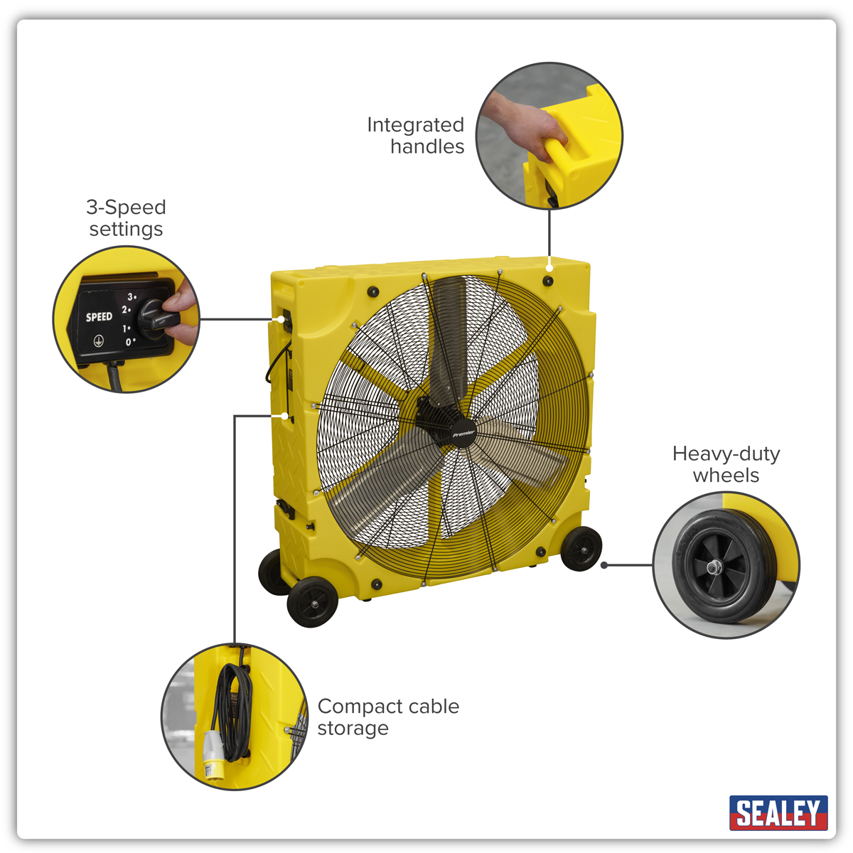 Premier HVD36110VPM Premier 36" Industrial High Velocity Rotomould Drum Fan 3-Speed 110V
