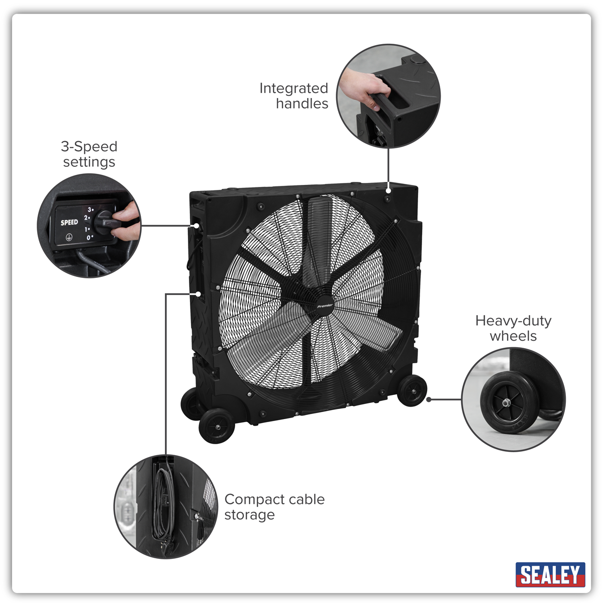 Premier HVD36PM Premier 36" Industrial High Velocity Rotomould Drum Fan 3-Speed 230V