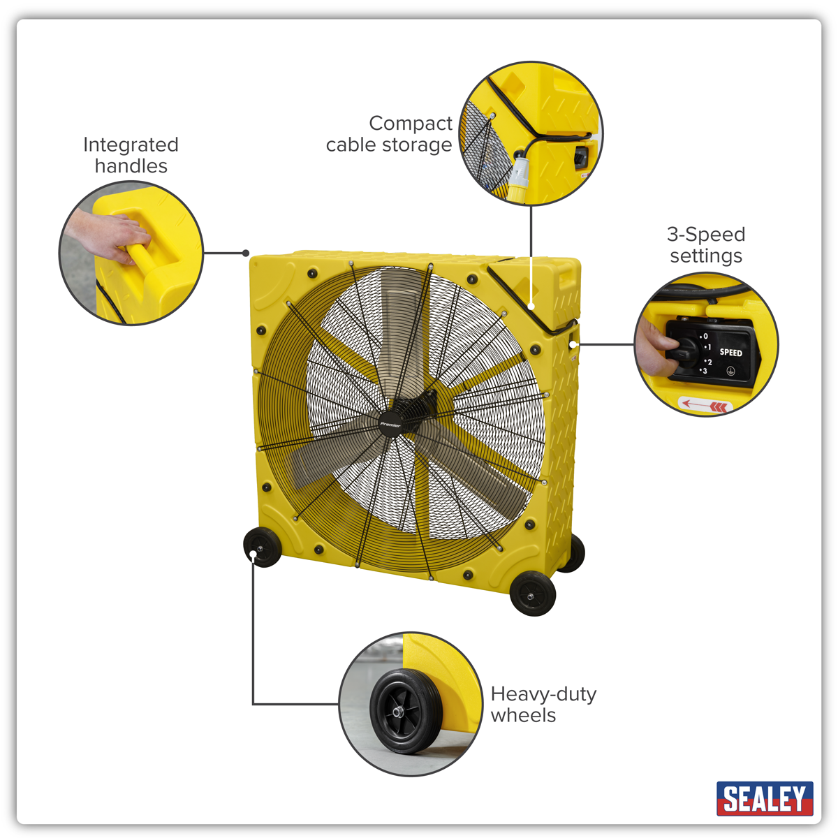 Premier HVD42110VPM Premier 42" Industrial High Velocity Rotomould Drum Fan 3-Speed 110V