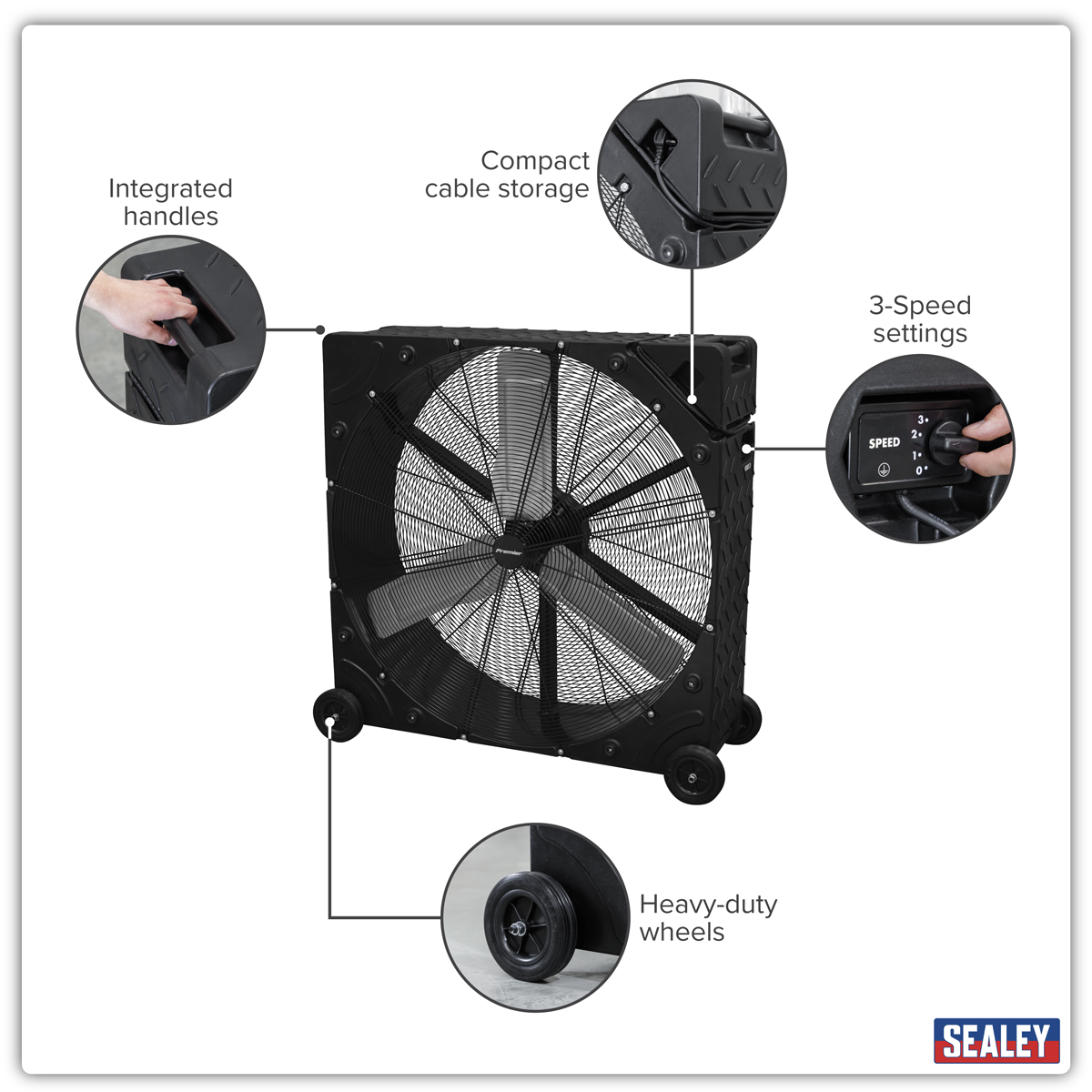 Premier HVD42PM Premier 42" Industrial High Velocity Rotomould Drum Fan 3-Speed 230V