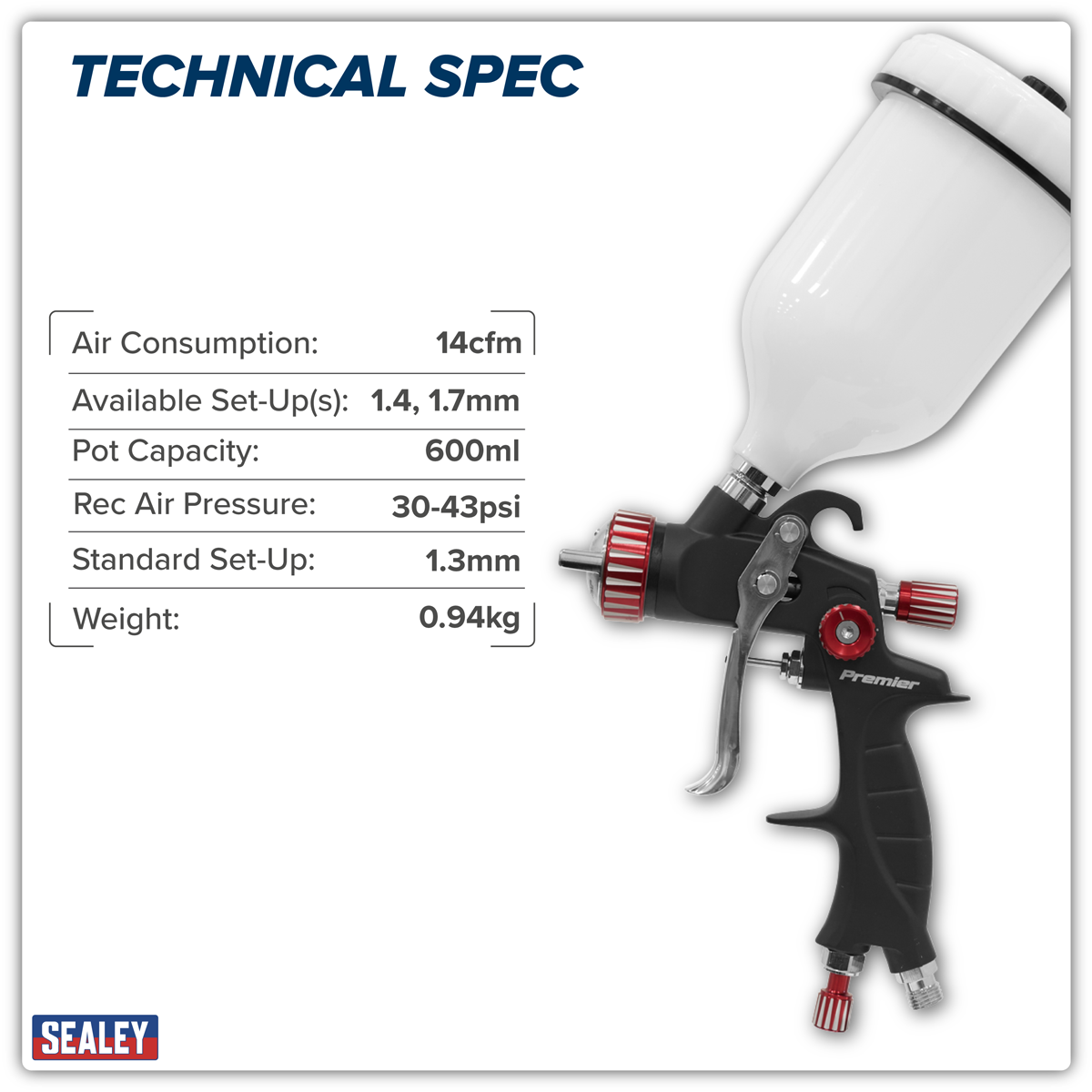 Premier HVLP01 Premier Professional HVLP Gravity Feed Spray Gun 1.3mm Set-Up