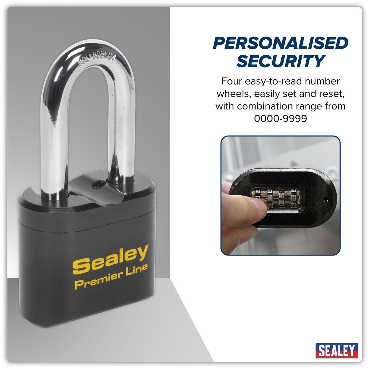 Premier PL603L Premier™ Steel Body Combination Padlock Long Shackle 62mm