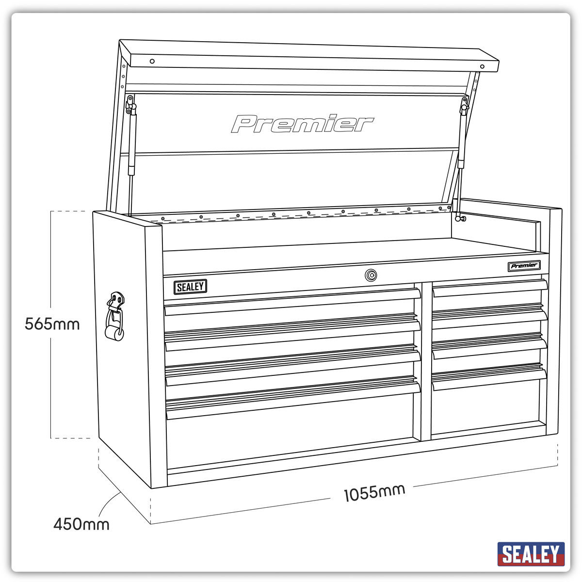Premier PTB104008SS Premier™ Heavy-Duty Extra-Wide Topchest 8 Drawer 1055mm - Stainless Steel