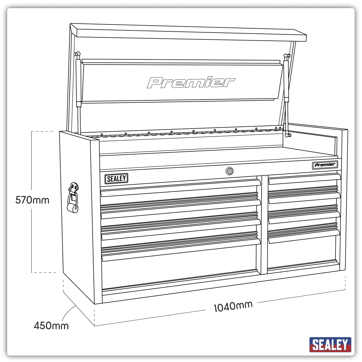 Premier PTB104008 Premier™ Heavy-Duty Extra-Wide Topchest 8 Drawer 1040mm - Black
