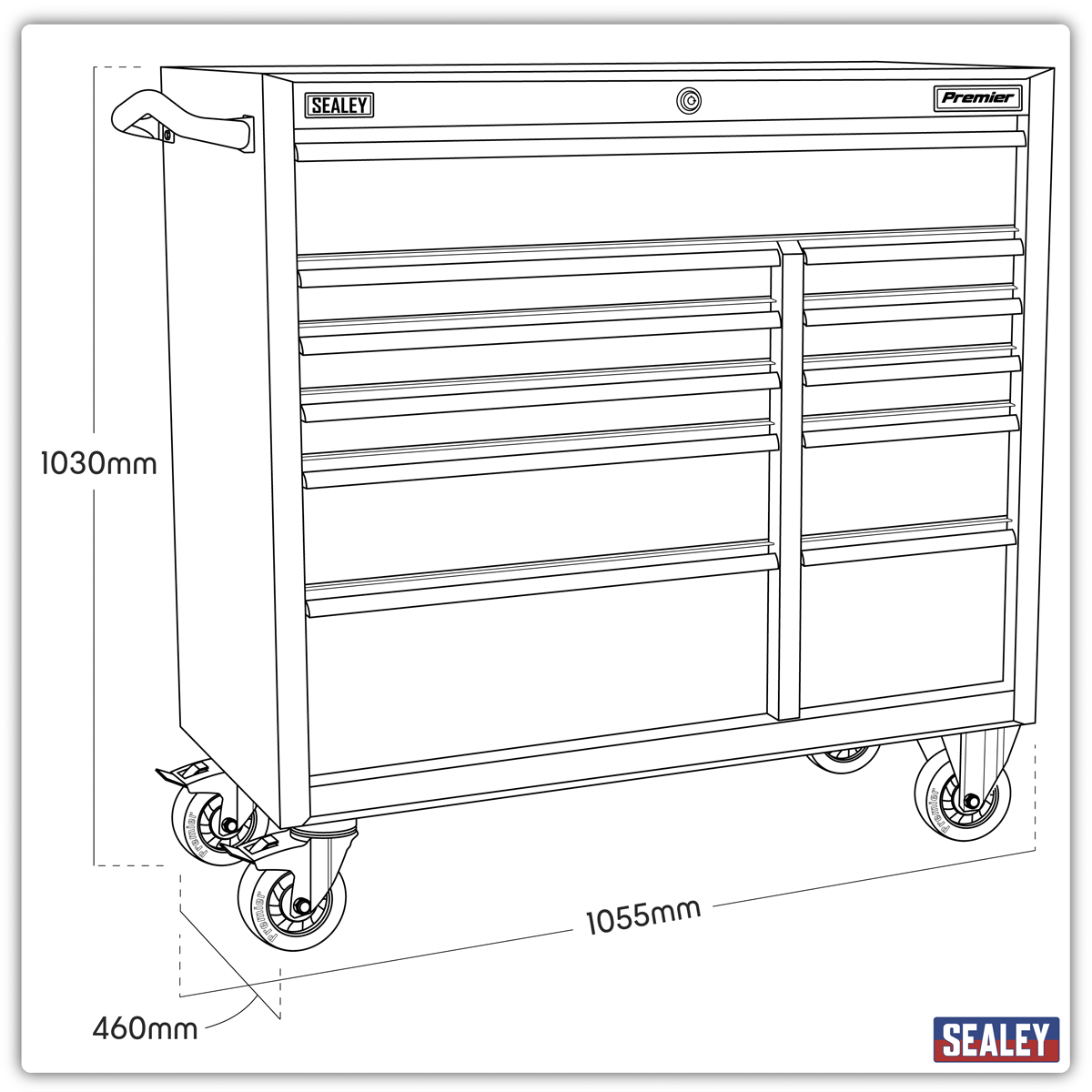 Premier PTB105511SS Premier™ Heavy-Duty Extra-Wide Rollcab 11 Drawer 1055mm - Stainless Steel