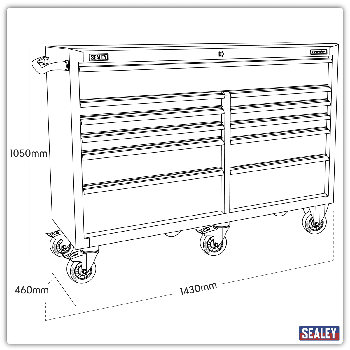 Premier PTB143011 Premier™ Heavy-Duty Extra-Wide Rollcab 11 Drawer 1430mm - Black