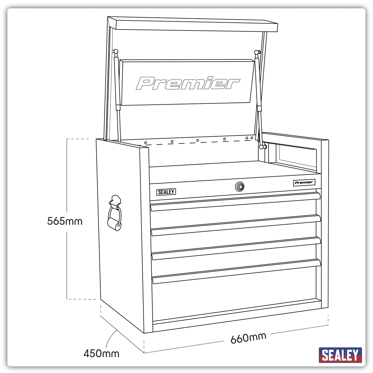 Premier PTB66004 Premier™ Heavy-Duty Topchest 4 Drawer 660mm - Black