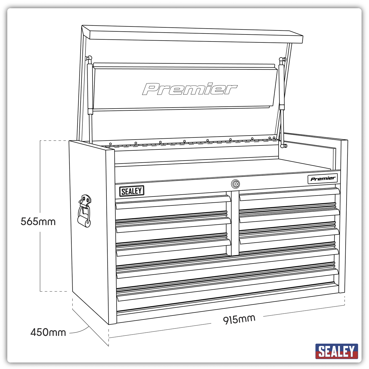 Premier PTB91508 Premier™ Heavy-Duty Topchest 915mm 8 Drawer - Black