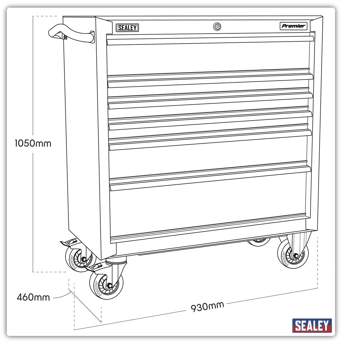 Premier PTB93006 Premier™ Heavy-Duty Rollcab 930mm 6 Drawer - Black