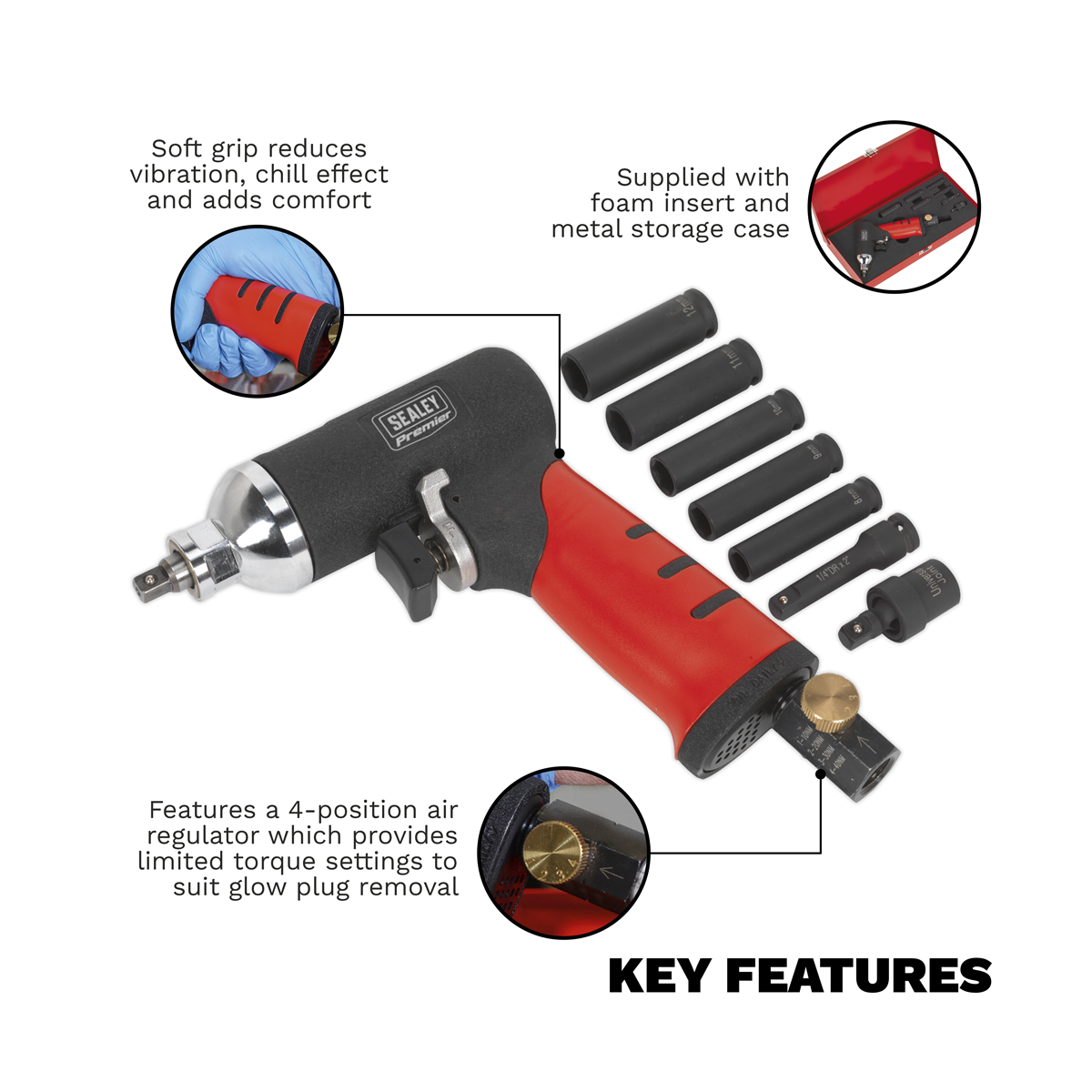 Premier SA141 Premier Air Impact Wrench Diesel Glow Plug Kit 1/4"Sq Drive