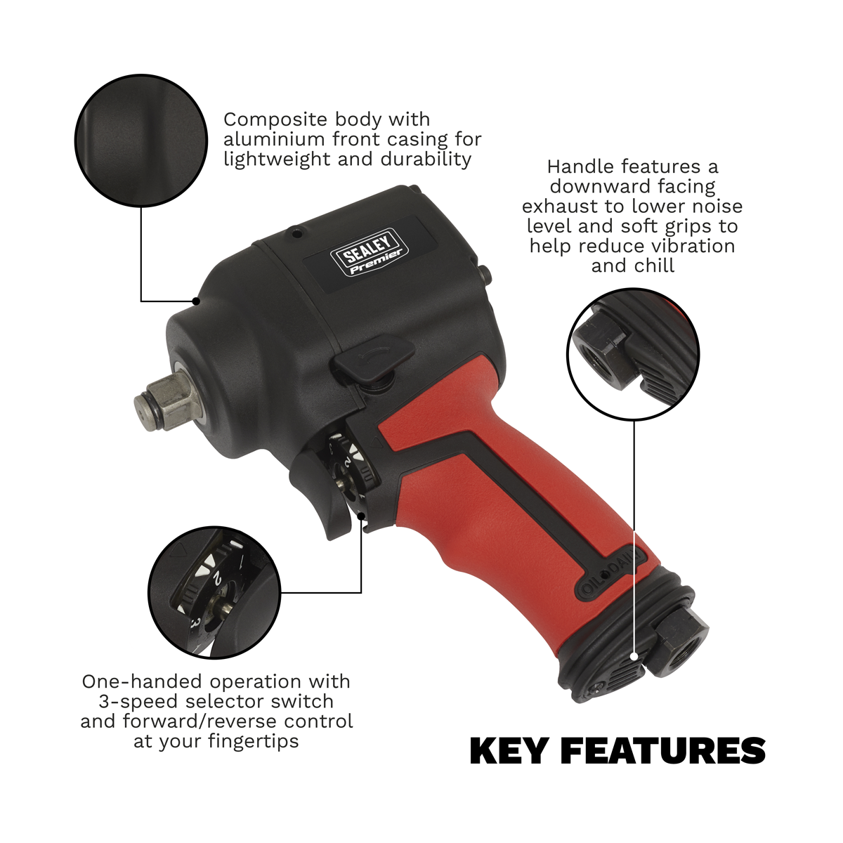 Premier SA6002S Premier Twin Hammer Stubby Air Impact Wrench 1/2"Sq Drive