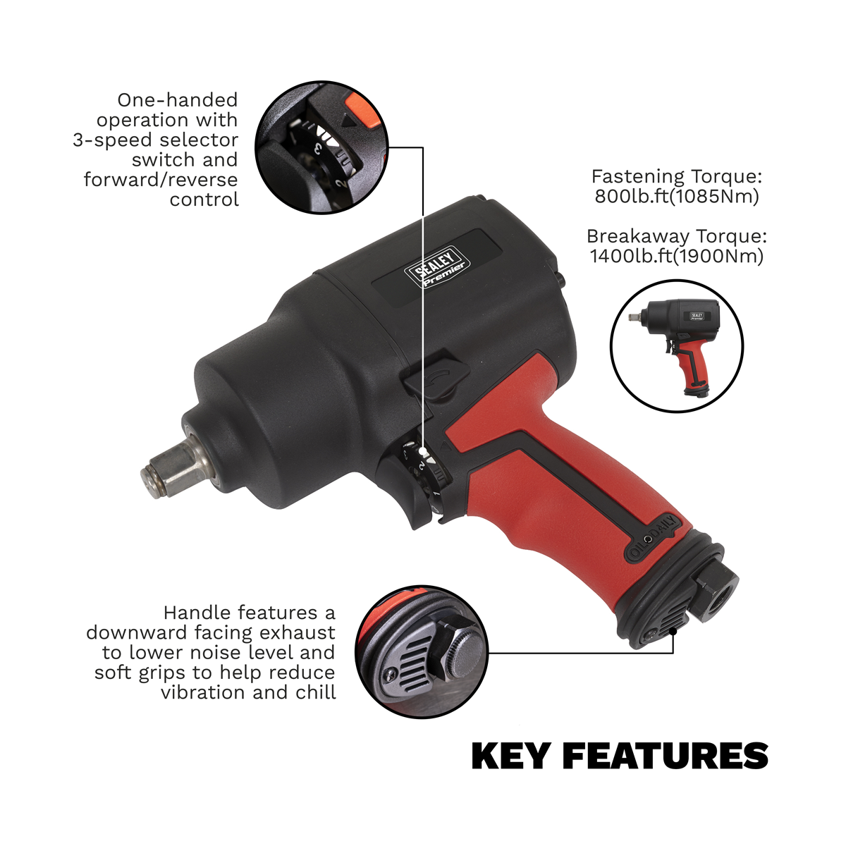 Premier SA6002 Premier Twin Hammer Air Impact Wrench 1/2"Sq Drive