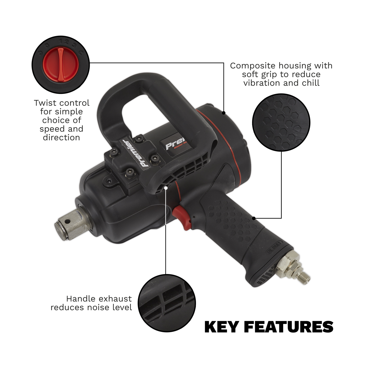 Premier SA6008 Premier Twin Hammer Composite Air Impact Wrench 1"Sq Drive