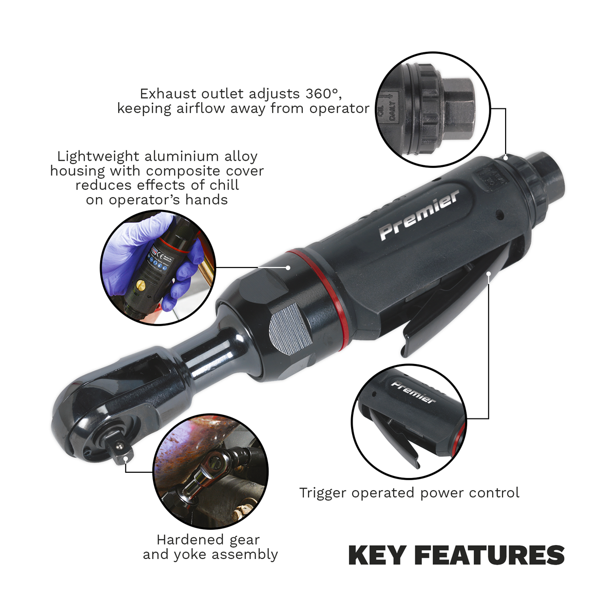 Premier SA630 Premier Compact Air Ratchet Wrench 1/4"Sq Drive