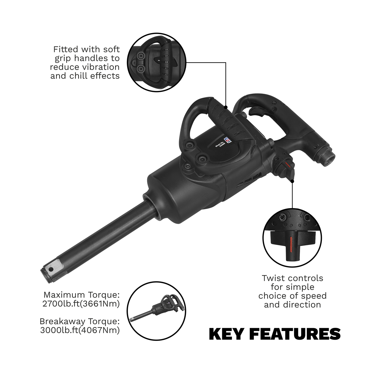Premier SA686 Premier Twin Hammer Air Impact Wrench 1"Sq Drive