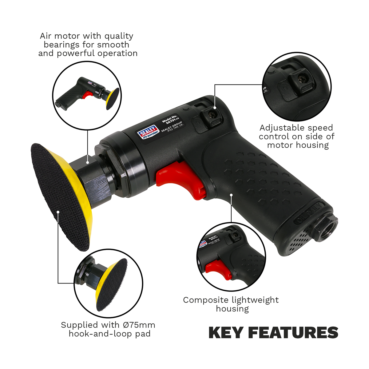 Premier SA721 Premier Composite Mini Air Orbital Sander 75mm