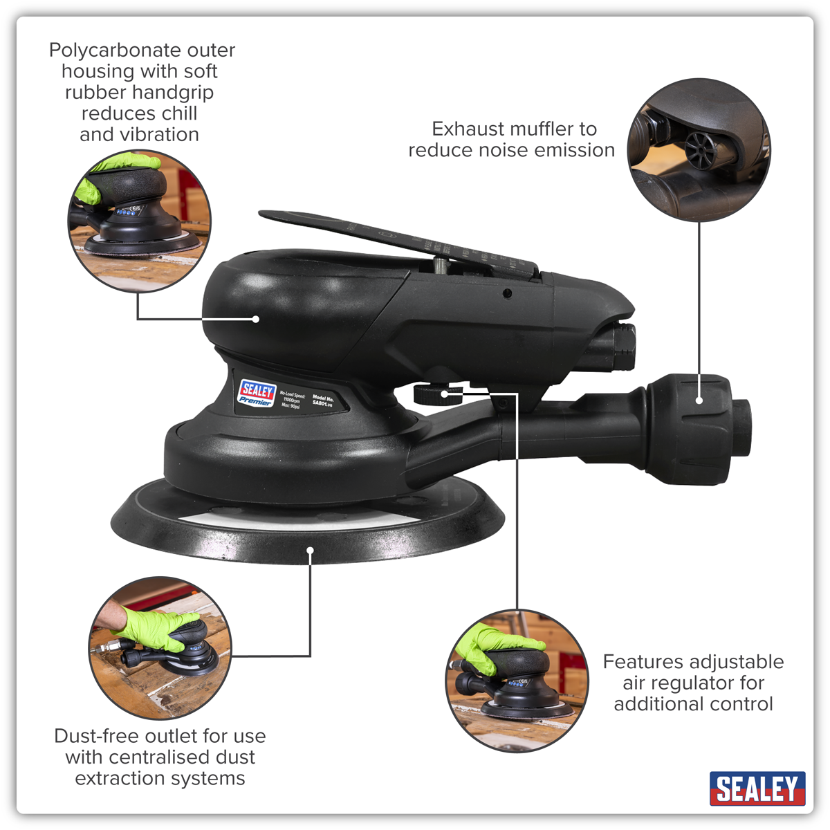 Premier SA801 Air Palm Orbital Sander Ø150mm Dust-Free