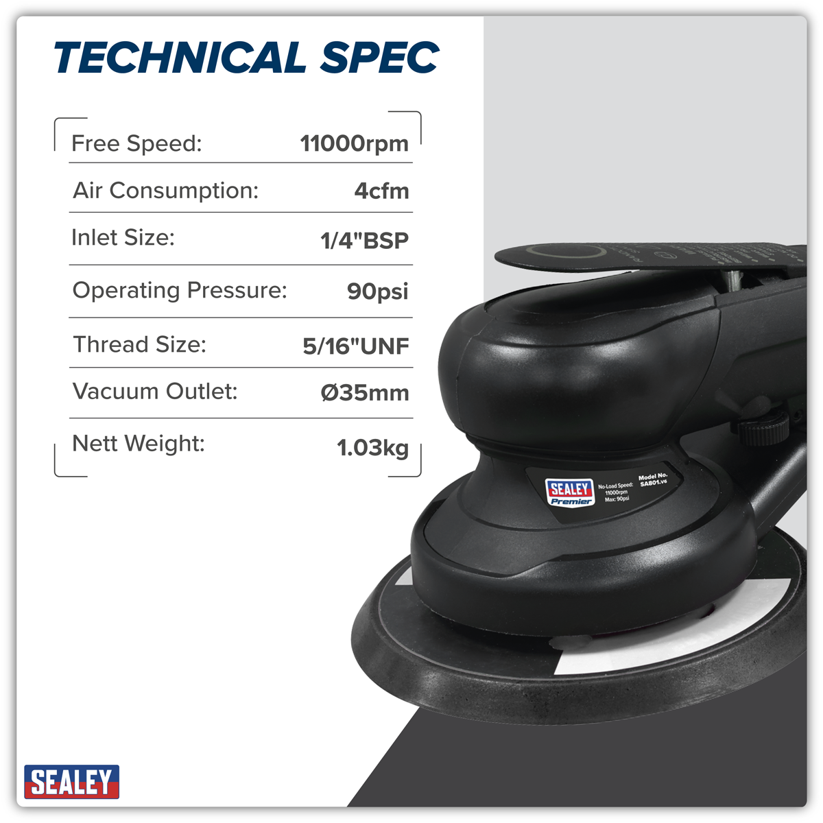 Premier SA801 Air Palm Orbital Sander Ø150mm Dust-Free