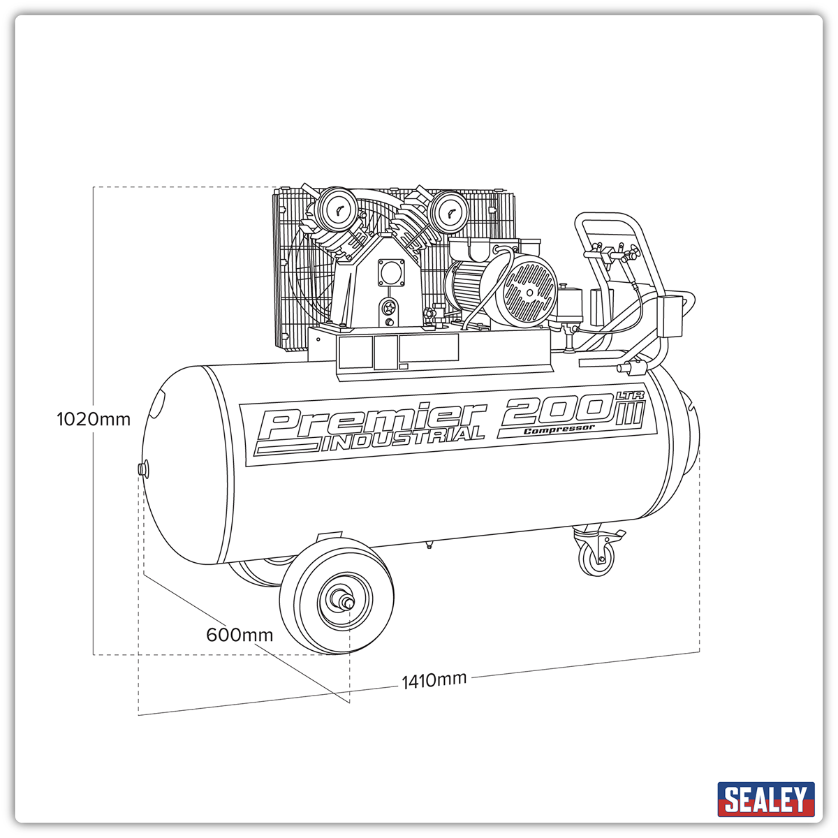 Premier SAC3203B Premier 200L Belt Drive Air Compressor with Front Control Panel 3hp